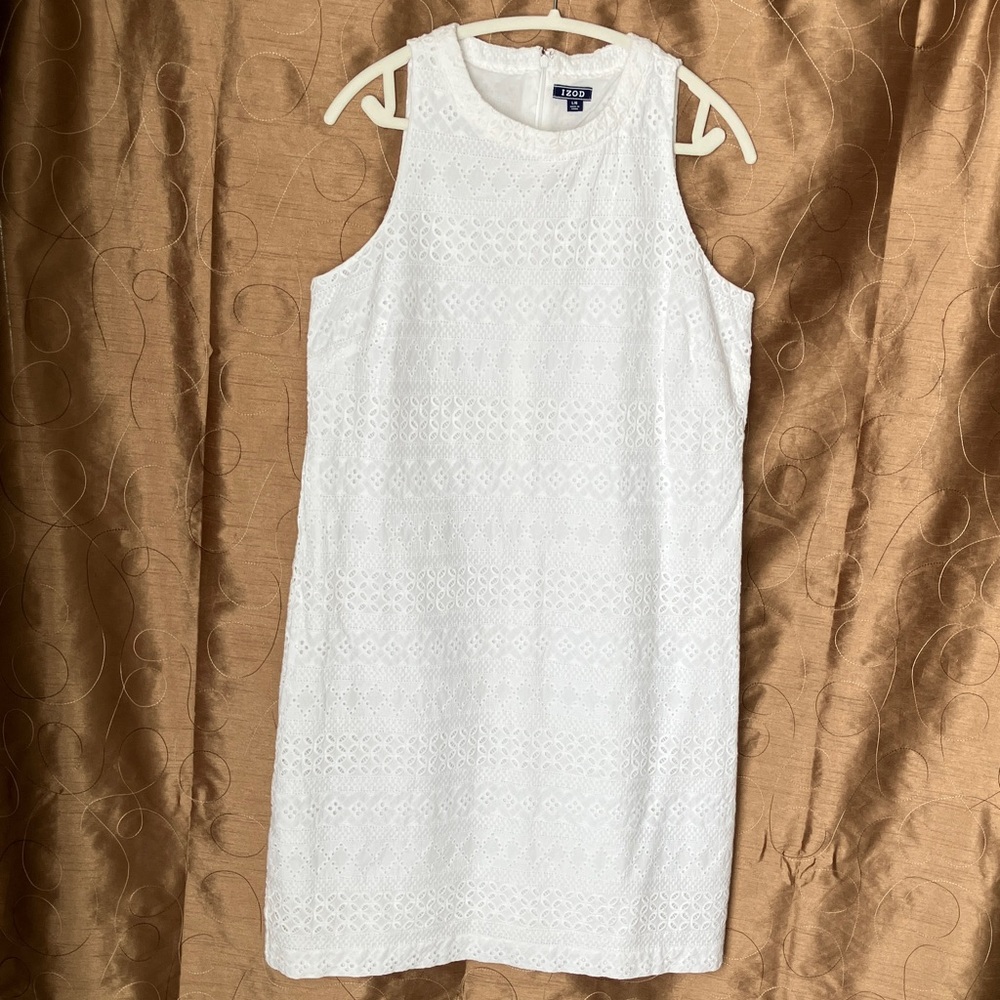 Sleeveless White Eyelet Shift Dress